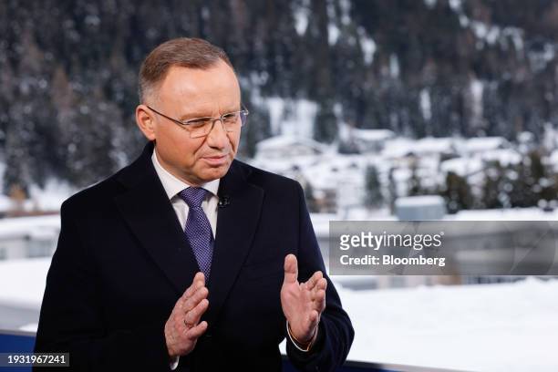 Andrzej Duda, Poland's president, during a Bloomberg Television interview on day two of the World Economic Forum in Davos, Switzerland, on Wednesday,...