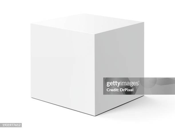 white cube on white background - boîte photos et images de collection