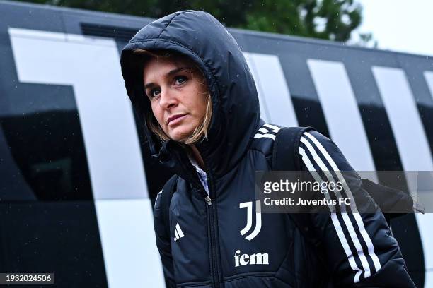 Cristiana Girelli of Juventus looks on during her arrival prior to kick-off in the Women Coppa Italia match between UC Sampdoria and Juventus FC at...