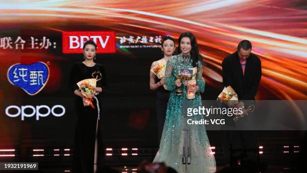 Actress Tamia Liu Tao stands on the stage during 2023 Weibo Night on January 13, 2024 in Beijing, China.