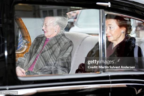 Queen Margrethe II of Denmark returns to Amalienborg ahead of the proclamation of HM King Frederik X and HM Queen Mary of Denmark on January 14, 2024...