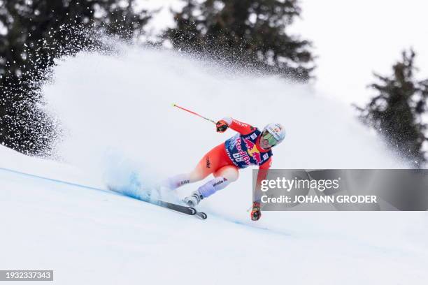 Switzerland's Remi Cuche competes before crashing during the second training of the men's Downhill of FIS ski alpine world cup in Kitzbuehel, Austria...