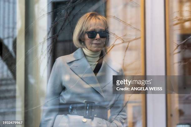 Former magazine columnist E. Jean Carroll arrives at Manhattan federal court in New York on January 17, 2024 for the second defamation trial against...
