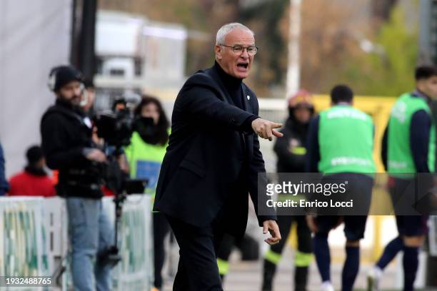 Claudio Ranieri coach of Cagliari reacts during the Serie A TIM match between Cagliari and Bologna FC - Serie A TIM at Sardegna Arena on January 14,...