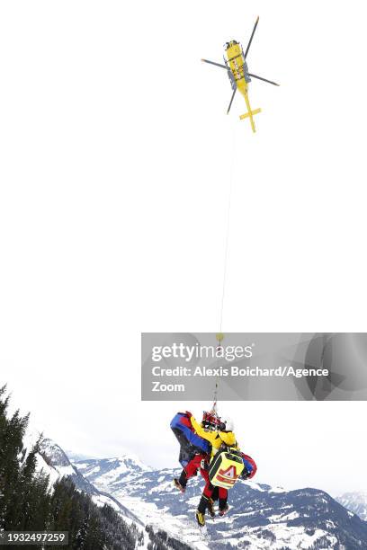 Remi Cuche crashes out during the Audi FIS Alpine Ski World Cup Men's Downhill Training on January 17, 2024 in Kitzbuehel, Austria.