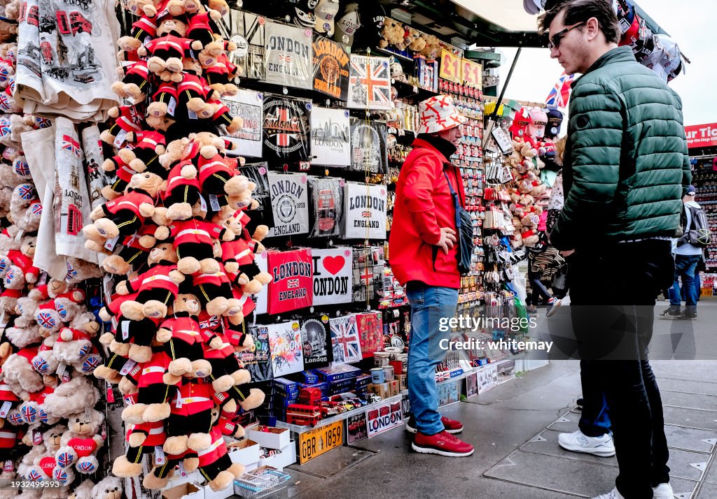 Teddy bears on a London souvenir stand