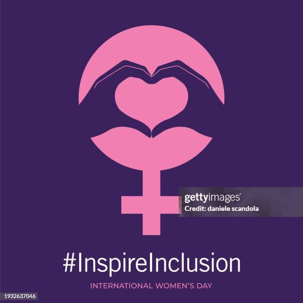 stockillustraties, clipart, cartoons en iconen met women's day card. female hands shaping a heart on pink female symbol. - womens day