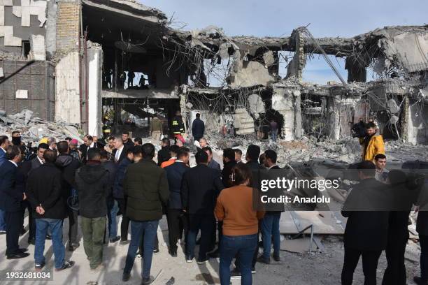 View of the site targeted by Iran's Islamic Revolutionary Guard Corps missile attacks as search and rescue efforts continue in Erbil, Iraq on January...