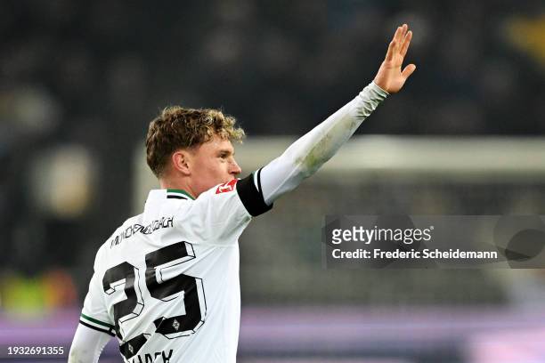 Robin Hack of Borussia Moenchengladbach celebrates after scoring their team's second goal during the Bundesliga match between Borussia...