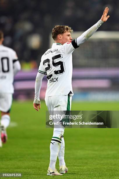 Robin Hack of Borussia Moenchengladbach celebrates after scoring their team's second goal during the Bundesliga match between Borussia...