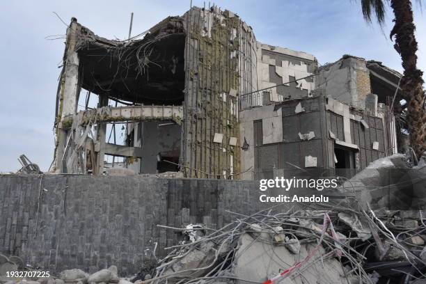 View of the site targeted by Iran's Islamic Revolutionary Guard Corps missile attacks as search and rescue efforts continue in Erbil, Iraq on January...