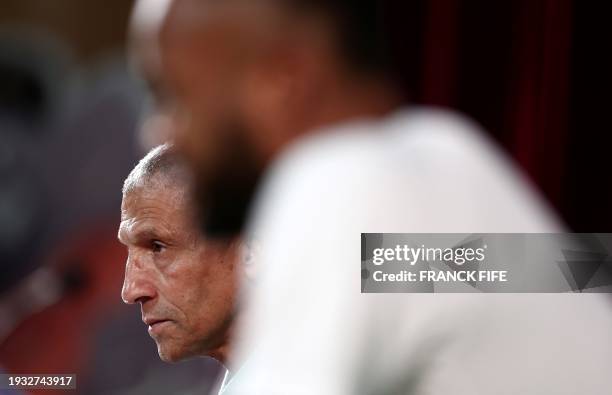 Ghana's English head coach Chris Hughton looks on during a press conference at the palais de la Culture in Abidjan on January 17, 2024 on the eve of...