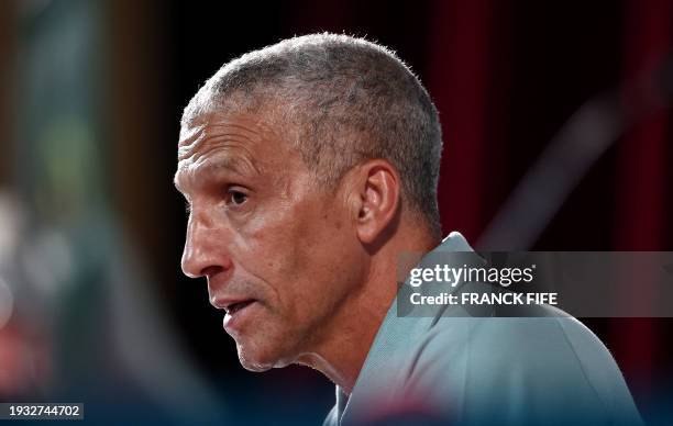 Ghana's English head coach Chris Hughton gives a press conference at the palais de la Culture in Abidjan on January 17, 2024 on the eve of the 2024...