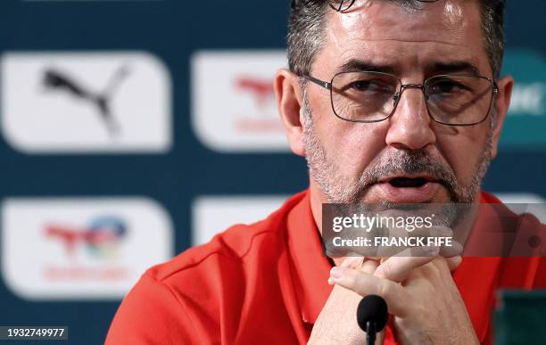 Egypt's Portuguese head coach Rui Vitoria gives a press conference at the palais de la Culture in Abidjan on January 17, 2024 on the eve of the 2024...