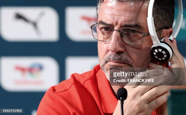 Egypt's Portuguese head coach Rui Vitoria grimaces during a press conference at the palais de la Culture in Abidjan on January 17, 2024 on the eve of...