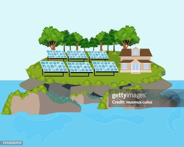 solar energy, sustainability - sun panels stock illustrations