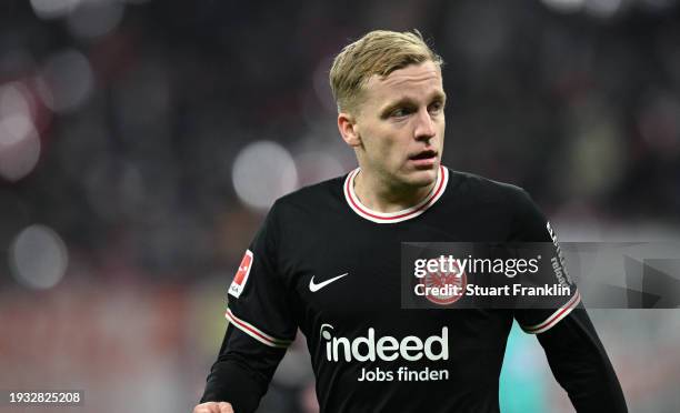 Donny van de Beek of Frankfurt in action during the Bundesliga match between RB Leipzig and Eintracht Frankfurt at Red Bull Arena on January 13, 2024...