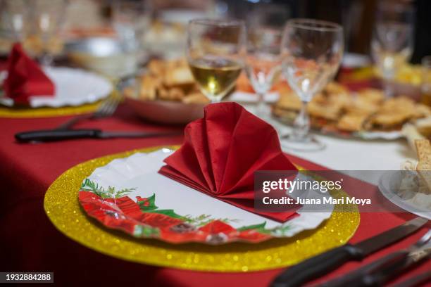 . detail of the christmas eve dinner table. - christmas gala stock pictures, royalty-free photos & images