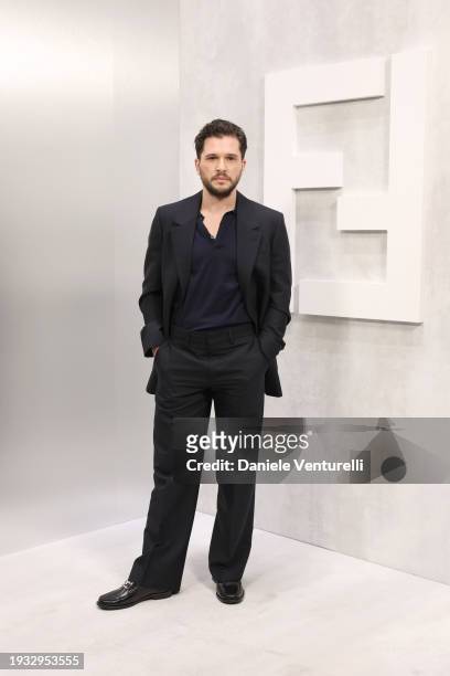 Kit Harington attends a photocall during Fendi Fall/Winter 2024/2025 fashion show as part of the Milan Fashion Week on January 13, 2024 in Milan,...