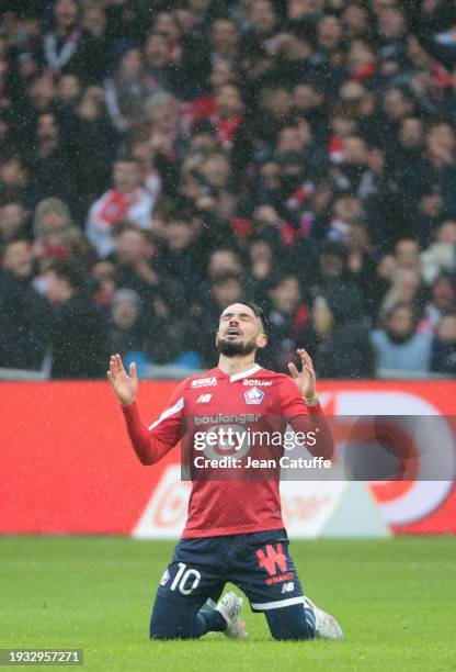 Remy Cabella of Lille celebrates his goal during the Ligue 1 Uber Eats match between Lille OSC and FC Lorient at Stade Pierre-Mauroy, Decathlon Arena...