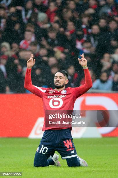 Remy Cabella of Lille celebrates his goal during the Ligue 1 Uber Eats match between Lille OSC and FC Lorient at Stade Pierre-Mauroy, Decathlon Arena...