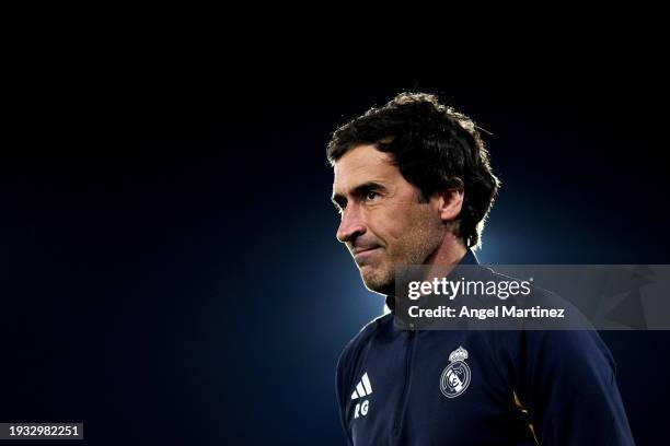 Head coach Raul Gonzalez of Real Madrid Castilla looks on prior to the Primera RFEF Group 2 match between Real Madrid Castilla and UD Ibiza at...