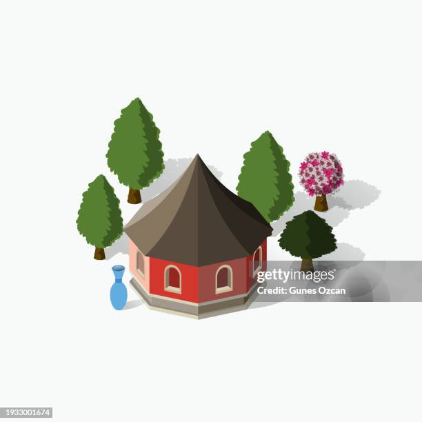 isometric asian buildings -  small town in asia - far east buildings - destination china japan korea - travel spot - city locations - places in east - visit asia - futurism & brutalism - village stock illustrations