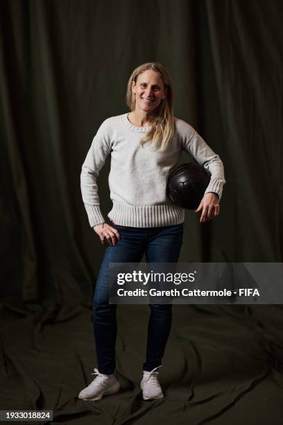 Kristine Lilly poses for a portrait ahead of The Best FIFA Football Awards 2023 at JW Marriott Grosvenor House on January 14, 2024 in London, England.