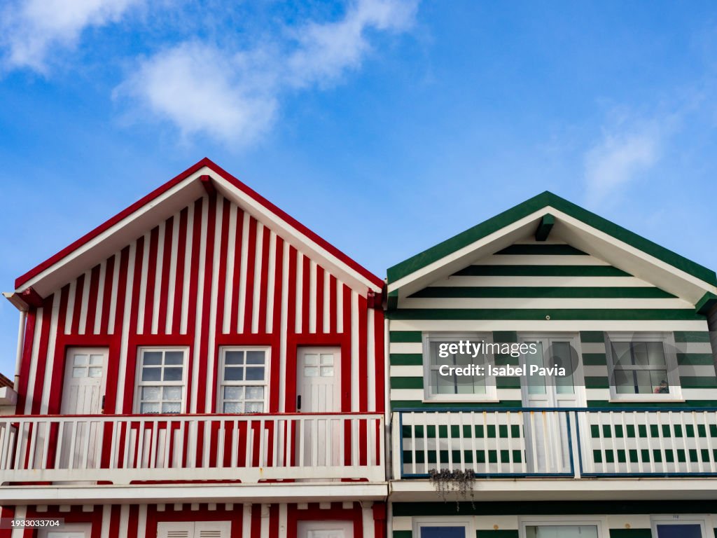 Traditional colorful striped houses in Costa Nova, Aveiro, Portugal
