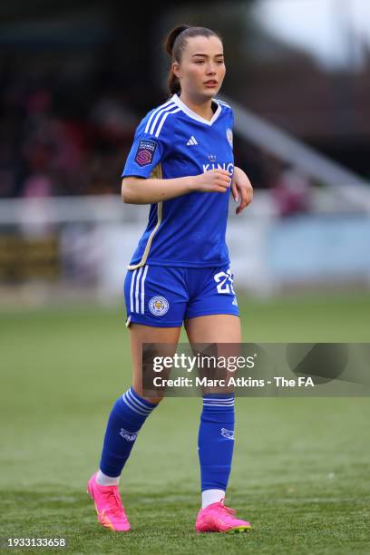 Missy Goodwin of Leicester City during the Adobe Women's FA Cup Fourth Round between Derby County Women and Leicester City Women at Don Amott Arena...