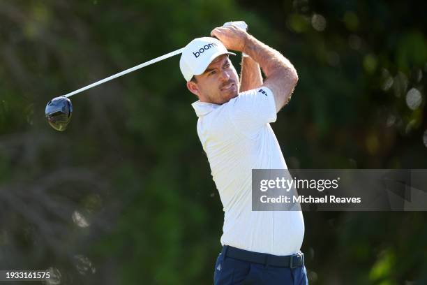 Nick Taylor of Canada plays his shot from the fifth teeduring the final round of the Sony Open in Hawaii at Waialae Country Club on January 14, 2024...