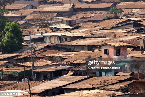 View of a slum on January 14, 2024 in Yaounde, Cameroon. Cameroon is often referred to as 'Africa in miniature' for its geological and cultural...