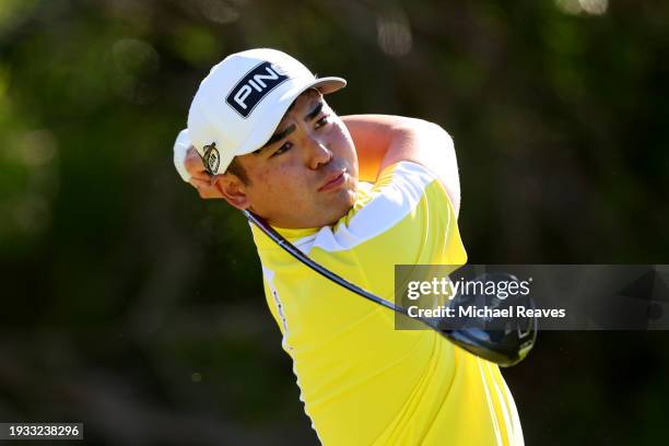 Taiga Semikawa of Japan plays his shot from the fifth tee during the final round of the Sony Open in Hawaii at Waialae Country Club on January 14,...