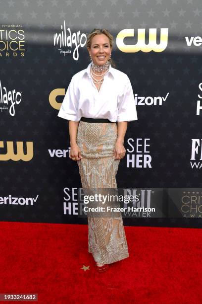 Maria Bello attends the 29th Annual Critics Choice Awards at Barker Hangar on January 14, 2024 in Santa Monica, California.