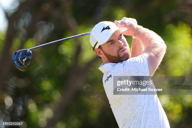 Grayson Murray of the United States plays his shot from the fifth teeduring the final round of the Sony Open in Hawaii at Waialae Country Club on...