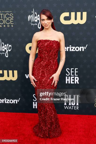 Dua Lipa attends the 29th Annual Critics Choice Awards at Barker Hangar on January 14, 2024 in Santa Monica, California.