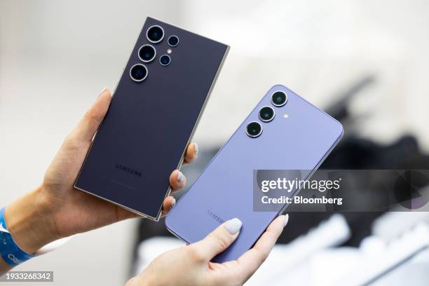 Samsung Electronics Co. Galaxy S24 smartphones during a media preview event in Seoul, South Korea, on Monday, Jan. 15, 2024. Samsung, the world's...