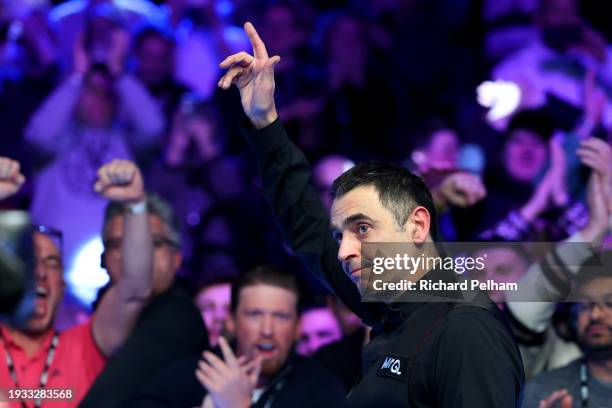 Ronnie O’Sullivan of England celebrates after victory in the Final match between Ronnie O’Sullivan of England and Ali Carter of England on day eight...