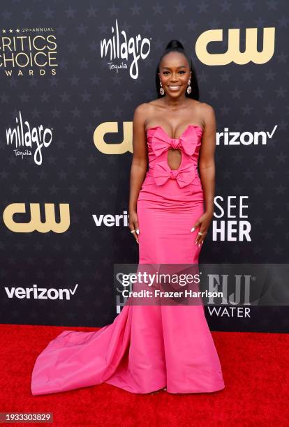 Aja Naomi King attends the 29th Annual Critics Choice Awards at Barker Hangar on January 14, 2024 in Santa Monica, California.