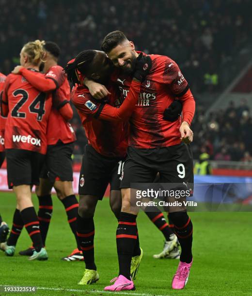 Olivier Giroud of AC Milan celebrates after scoring the goal during the Serie A TIM match between AC Milan and AS Roma - Serie A TIM at Stadio...