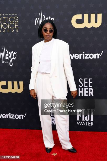 Ayo Edebiri attends the 29th Annual Critics Choice Awards at Barker Hangar on January 14, 2024 in Santa Monica, California.