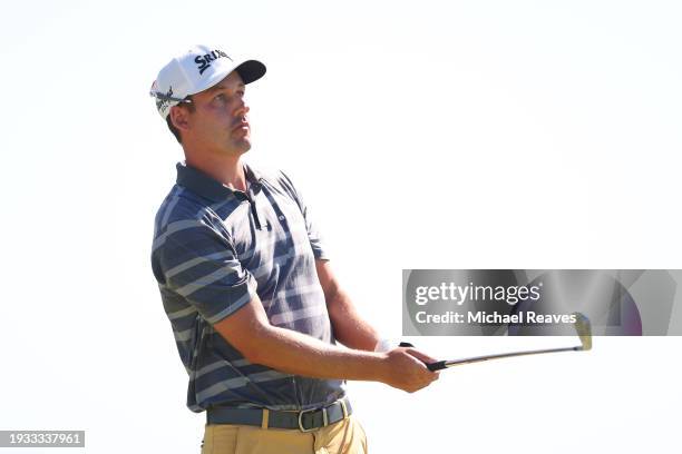 Andrew Putnam of the United States plays his shot from the 17th tee during the final round of the Sony Open in Hawaii at Waialae Country Club on...