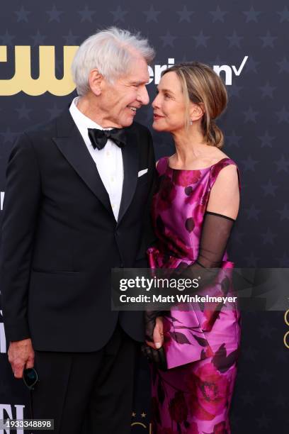 Harrison Ford and Calista Flockhart attends the 29th Annual Critics Choice Awards at Barker Hangar on January 14, 2024 in Santa Monica, California.