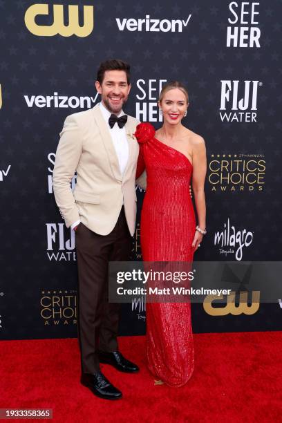 John Krasinski and Emily Blunt attend the 29th Annual Critics Choice Awards at Barker Hangar on January 14, 2024 in Santa Monica, California.