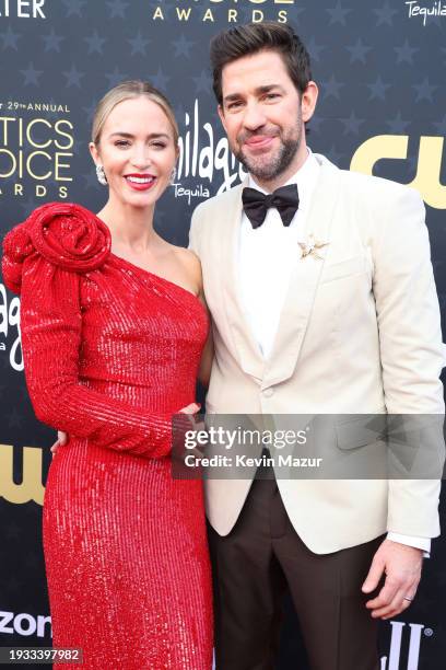 Emily Blunt and John Krasinski attend the 29th Annual Critics Choice Awards at Barker Hangar on January 14, 2024 in Santa Monica, California.