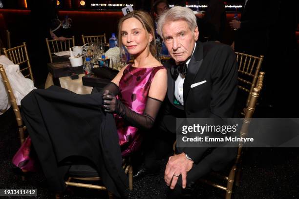 Calista Flockhart and Harrison Ford attend the 29th Annual Critics Choice Awards at Barker Hangar on January 14, 2024 in Santa Monica, California.