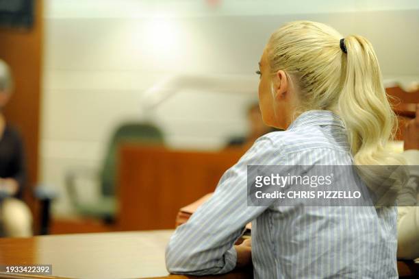 Actress Lindsay Lohan sits in court at a probation hearing at Airport Branch Courthouse on June 23, 2011 in Los Angeles, California. Lohan was called...
