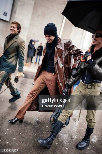 Street style at Paris Men's Fashion Week on January 17, 2024 in Paris, France.