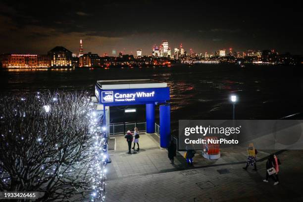 The skyline of the financial district of the City of London and the Canary Wharf pier is seen in London, United Kingdom, on January 17, 2024.