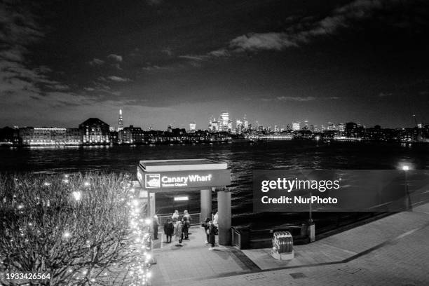 The skyline of the financial district of the City of London and the Canary Wharf pier is seen in London, United Kingdom, on January 17, 2024.